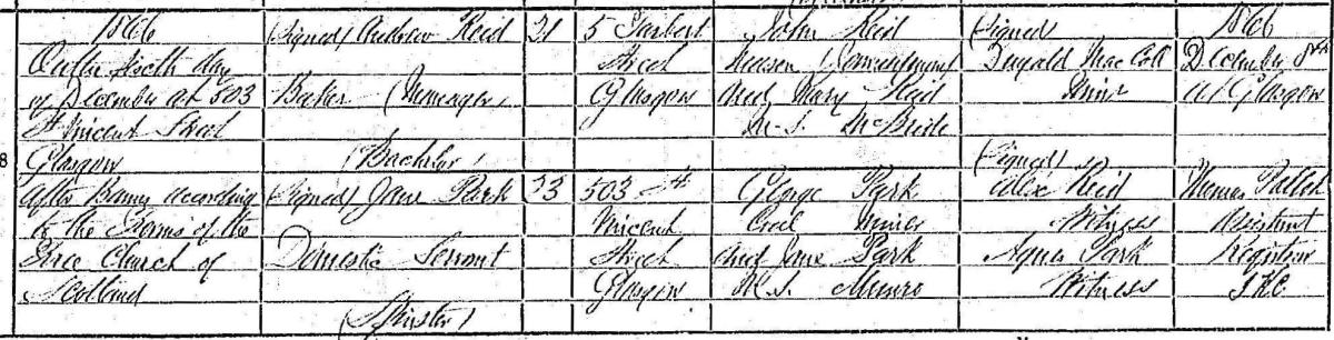 Marriage of Andrew Reid, 1866