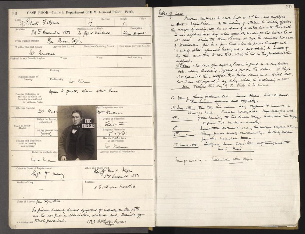 Example of a page from a Perth Criminal Lunatic Department register.