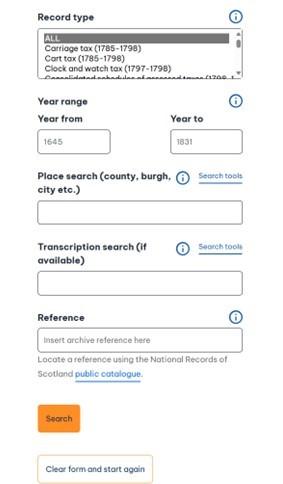 Screenshot of the tax rolls search form