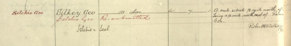 Example from OS Name Book for Selchie Geo. NRS, OS1/31/50