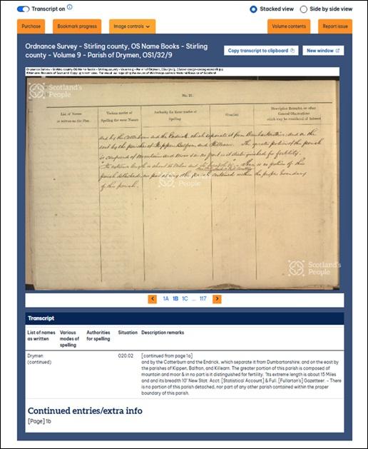 Example of record image above a transcription image in ‘Stacked view’. 