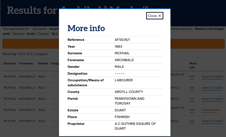 Screenshot of screen showing 'More info'