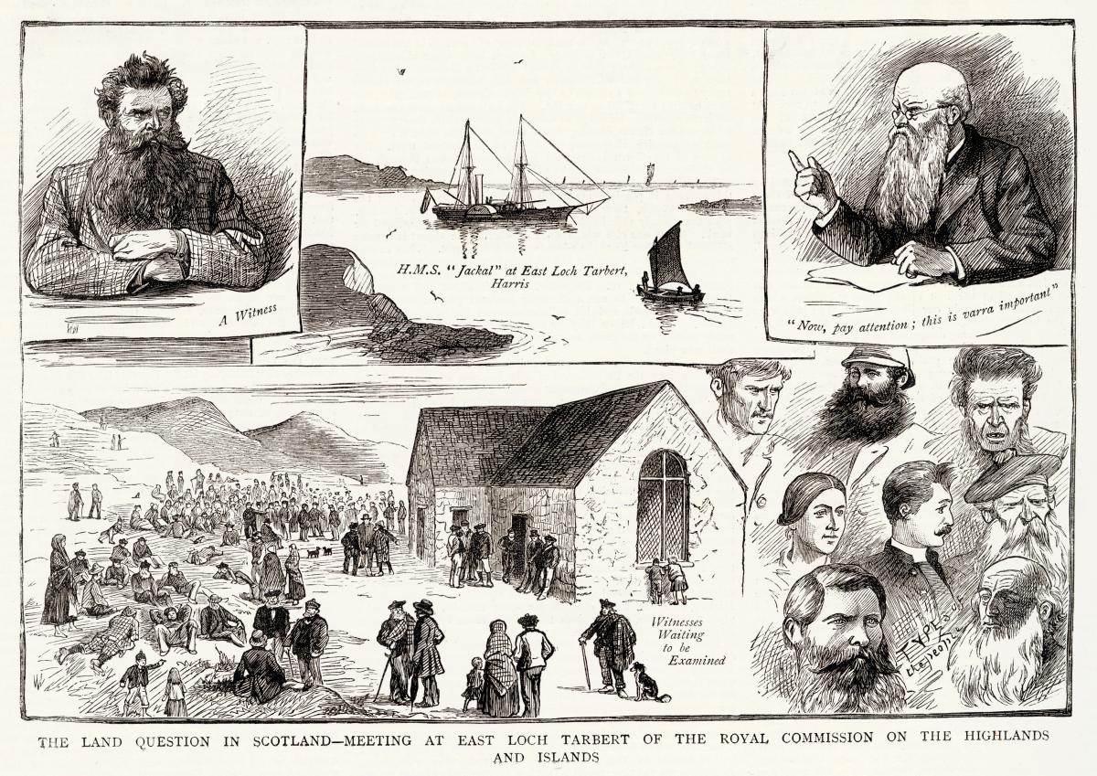 'The land question in Scotland – Meeting at East Loch Tarbert of the Royal Commission on the Highlands and Islands.' © Illustrated London News Ltd. / Mary Evans