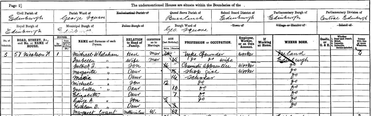 Whelahan family in 1901 census
