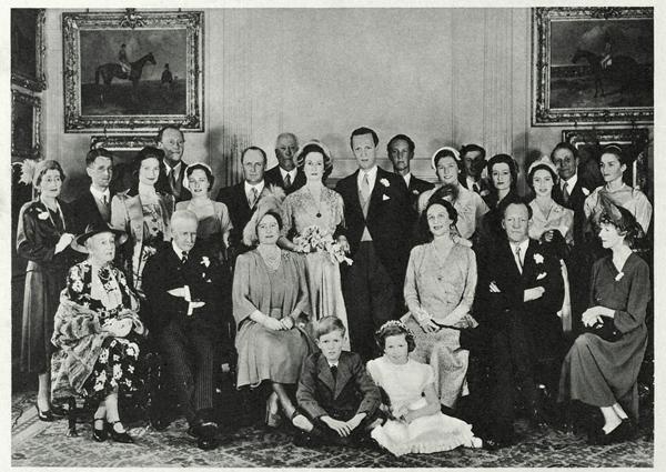 A photograph of the wedding party from The Illustrated London News 23rd September 1950. © Illustrated London News/Mary Evans Picture Library