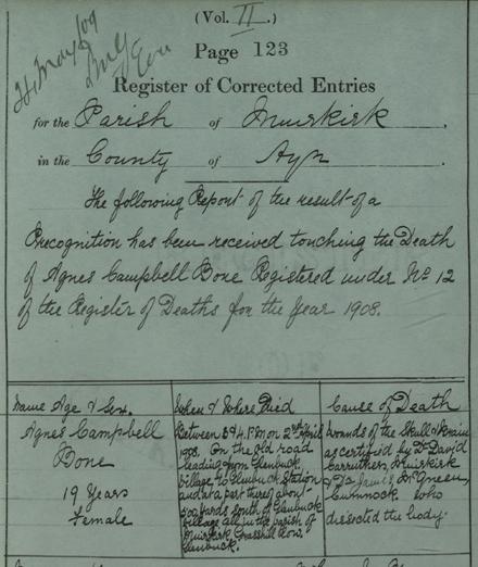 Agnes Bone's register of corrected entry.  Crown copyright, NRS, Register of Corrected Entries 607/00 002 123
