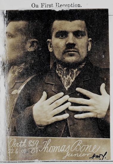 A photograph of Thomas Bone on his admission to Perth on 22nd June 1908 Crown copyright, NRS, HH15/22 page 3
