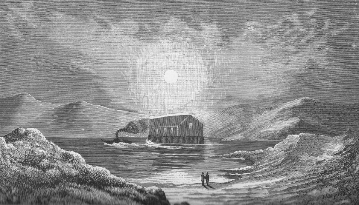 Towing the Iron Church into Loch Sunart, J M Corner.&nbsp; 