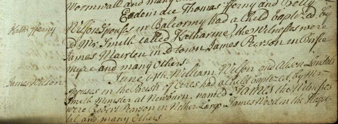 James Wilson’s baptismal entry can be seen in the final paragraph of this page.&nbsp; Crown copyright, NRS, OPR of Births for Largo, 1743, 443/120 page 362.
