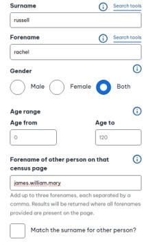 Forename of other person on census return