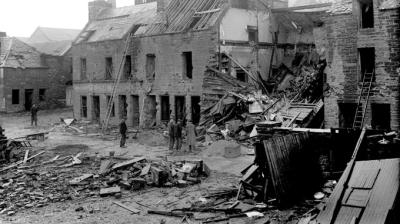 Detail from a photograph of the damage done to Bank Row, Wick, following bombing on 1 July 1940