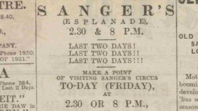 Detail from the advertisement promoting the circus’s tour in Dundee The Evening Telegraph, Friday 17th June 1921. Courtesy of DC Thomson and the British Newspaper Archive