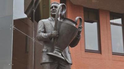 A statue of Jock Stein, by sculptor John McKenna, commissioned by Celtic Football Club as an entrance feature to the Parkhead Stadium, Celtic Park , Glasgow.