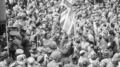 Ve Day Celebrations in London, England, UK, 8 May 1945. Credit: Wikipedia, public domain image