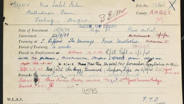 SWLA index card for Isobel Mount
