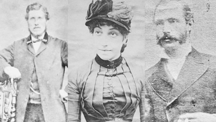 Black and white photo showing the Highland hotel robbers